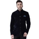 hangup Mens Blazer Size 44 (Blue5Button_Velvet_Blazer_44) Navy